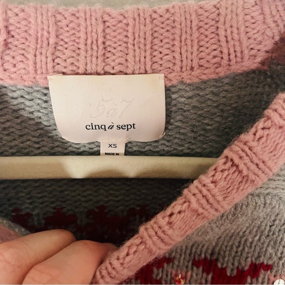 Cinq A Sept Gianni Fair Isle Sweater Wool Blend Knit Sequins Studded Preppy - Picture 9 of 10